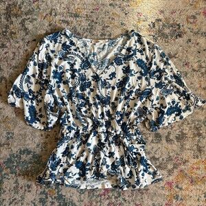 Floral Blue and White Women's Wrap Top
